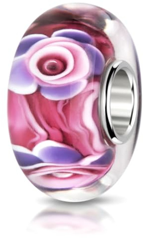 MATERIA by Matthias Wagner Blüten Glas Bead Anhänger pink lila Blumen für Beads Armband mit Silber Hülse 435