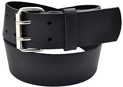 DayneQ 6cm Breit Echt Leder Guertel mit 2 Dorn Roll Schnalle - Schwarz - 80cm Bundweit