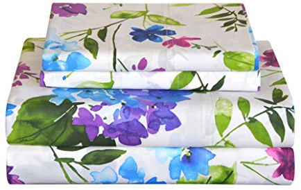 pointehaven Bedding 4-teiliges Perkal-Bettwäsche-Set für Doppelbett (King-Size) aus 100% Baumwolle, Bedruckte Bettlaken und Kissenbezüge, weiche Baumwolle, passend für Matratzen mit Einer Höhe von ca