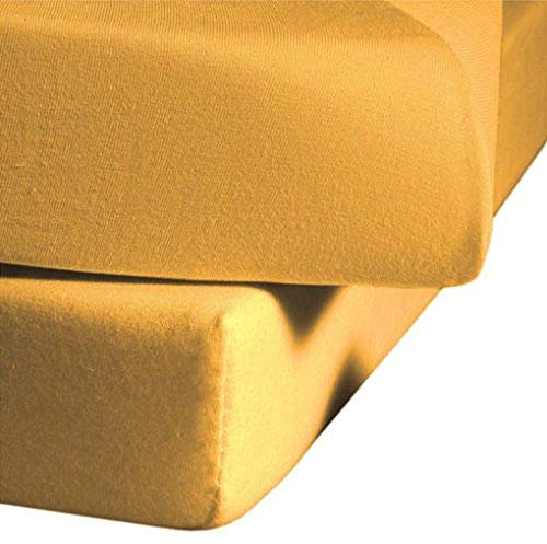 fleuresse Jenny C klassisches Jersey-Spannlaken, 100% Baumwolle, mit praktischem Rundumgummi, Fb. Sonnengelb, Größe 200 x 200 cm, auch passend für 180/190 x 200
