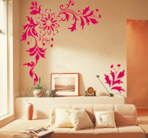 Great Tattoos Wandaufkleber Wandtattoo Wandsticker Wanddekos Wallsticker Blumen Blattes KT102 (Rose Pink)