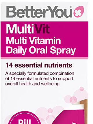 BetterYou MultiVit Daily Oral Spray, Includes 14 Essential Nutrients to Support Health and Wellbeing, Multi Vitamin, Natural Blackcurrent and Plum Flavour, 25 ml