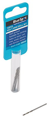 Blue Spot 20252 1.5 mm Half Ground HSS Drill Bits in Tube (10-Piece)