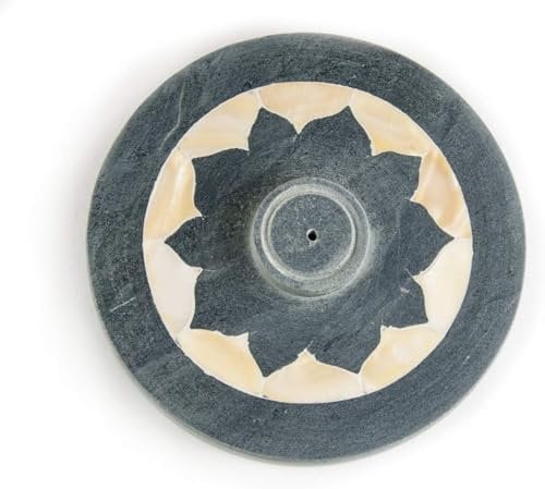 Räucherstäbchenhalter Lotus 10 cm, Speckstein grau mit Perlmutt Muschel, Räucherstäbchen Halter Räuchern Räucherzubehör Räucherteller