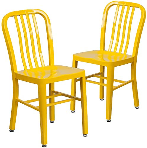 Flash Furniture Kommerzieller Stuhl für Innen und Außenbereich, aus Metall, 2 Stück, Gelb