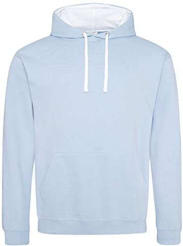 AWDis Men's Varsity Hoodie, Multicoloured (Sky Blue/Arctic White), Medium