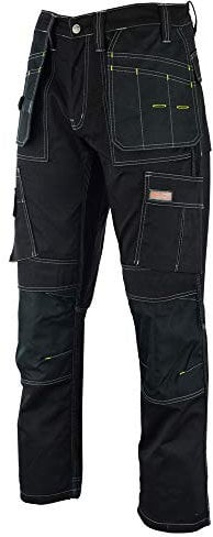 WrightFits Men Pro Builder Work Trousers Black - Heavy Duty Safety Combat Cargo Pants - Knee Pad Pockets - Triple Stitched - Durable Workwear (38W X 33L, Black)