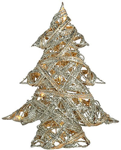 WeRChristmas Silber gewebt Rattan Warm Weiß LED Weihnachtsbaum Glitzer Beschichtung, 33 cm
