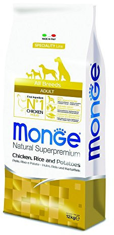 Monge Natural Superpremium Adult Chicken, Rice and Potatoes, Hundefutter für alle Rassen (Trockenfutter für Hunde mit Huhn, Reis & Kartoffeln, sehr Ballaststoff- & Vitaminreich, 12 kg)