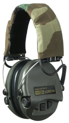 MSA Sordin Supreme Pro X | Casque Antibruit Tir Sportif | Protection Auditive avec Bandeau en Couleur Camouflage et Oreillettes Vert de Moussee | DIN en 352-1, en 352-4, en 352-6