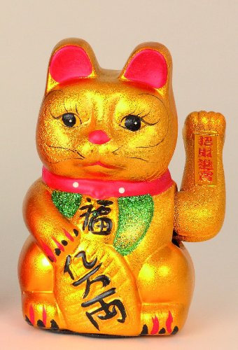 Winkekatze Maneki Neko 26 cm gold Glückskatze groß