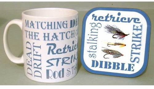 Fly Fishing Text Mug and Coaster Set