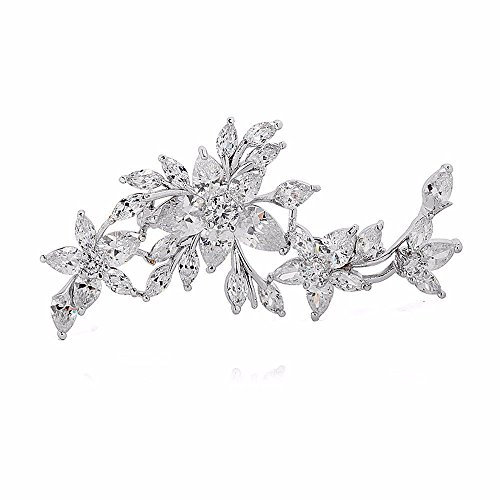 GULICX Modeschmuck Für Braut Klassische Zirkonia CZ Silber-Ton Blumen und Blatt Brosche und Anstecknadel