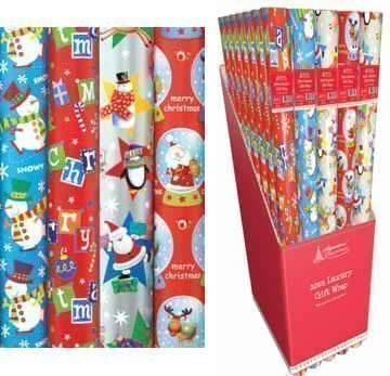 4 x 10m Christmas Wrapping Paper Rolls - Kids Snowman / Santa / Penguin / Reindeer by Swoosh Supplies