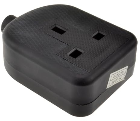 kenable Single Gang UK 13A 250V Mains Extension Socket | Black Rubber 3 Pin Trailing Socket | BS1363/A Approved | Screw Terminal | 1 Outlet