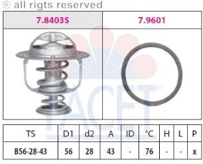 FACET 7.8403 Thermostat Kühlmittel Kühlwasserthermostat mit Dichtung 76°C Kompatibel mit MITSUBISHI PAJERO IV V8W, V9W 1305A163 6000611734 EPS 1.880.403
