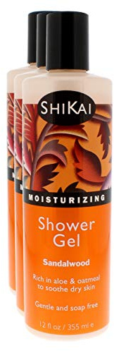 Shikai - Daily Moisturizing Shower Gel, Rich in Aloe Vera & Oatmeal That Leaves Skin Noticeably Softer & Healthier, Relief For Dry Skin, Gentle Soap-Free Formula (Sandalwood, 12 Ounce, Pack of 3)