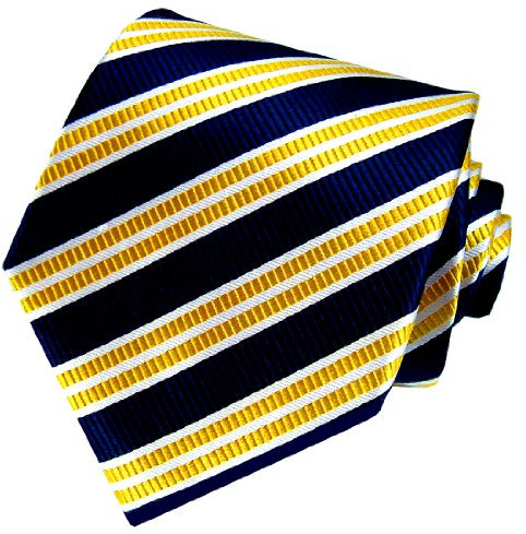 Lorenzo Cana - Marken Krawatte aus 100% Seide mit gelb weiß blaue Streifen Design - 84007