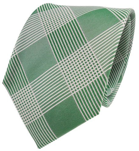 TigerTie Designer Seidenkrawatte in grün grasgrün weiß kariert