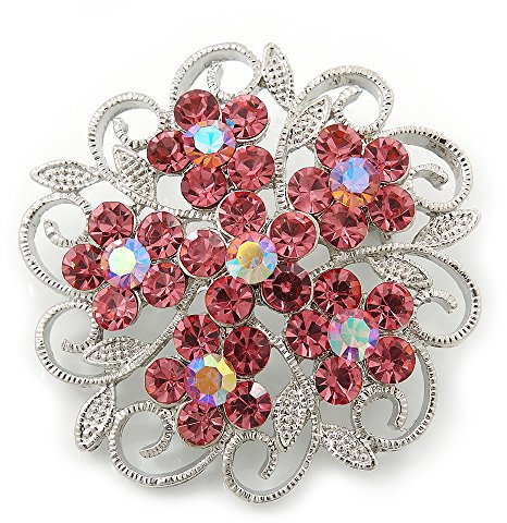 Broche florale en filigrane en cristal rose plaqué rhodium – 43 mm de diamètre, taille unique, Pas de type de métal, cristal swarovski