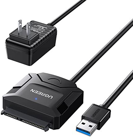 ugreen Câble Adaptateur convertisseur USB 3.0 vers SATA pour 6,3 cm/8,9 cm Disque Dur SATA/SSD, Lecteur DVD Blu-Ray, CD-ROM, DVD-ROM, CD-RW avec Alimentation 12 V/2 A USB 3.0 - Noir