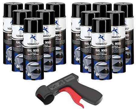 AUPROTEC Lackspray RAL 9005 schwarz glänzend Sprühlack Glanzlack Auto Lack Spray 12x 400ml + 1x Original Pistolengriff