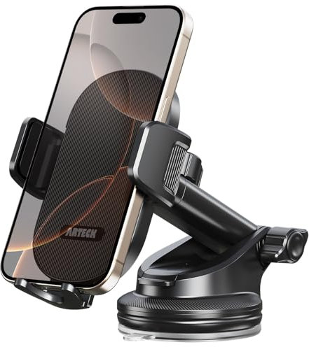 Arteck Car Mount, Universal Mobile Phone Car Mount Holder 360° Rotation for Auto Windshield and Dash, for Cell Phones Apple iPhone 16, Plus, Pro, Pro Max, 15, 14, 13, 12, 11, SE, Android Smartphone