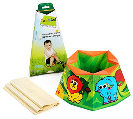 ComfyDo Baby Kind Faltbarer Tragbar Reise Unterwegs Karton Töpfchen Trainer Toilettensitze Toilettentrainer Einmal-Auflage, Jungle Fun