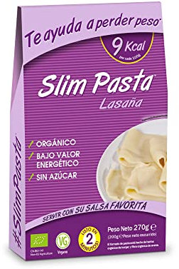 Slim Pasta - Placas de Lasaña de Konjac - 270 g - Pasta Vegana Muy Baja en Calorías - Ideal para Dieta Keto - Elaborado con Agua Purificada, Fibra de Avena y Harina de Konjac - Pasta Efecto Saciante