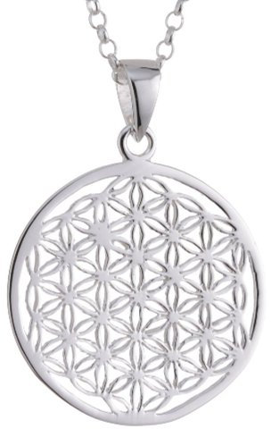 Vinani Pendentif avec Chaine Rolo 50 cm - Fleur de Vie petit - Mandala - Argent 925 - Collier Italie - ALB-T50