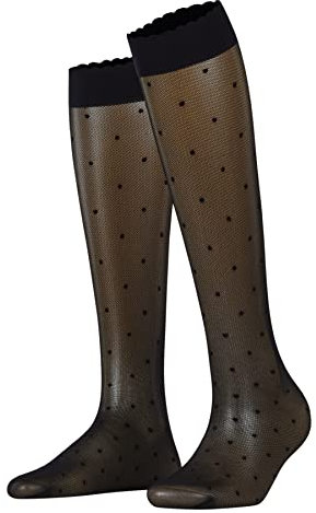 FALKE Damen Kniestrümpfe Dot 15 DEN W Kh transparent gemustert 1 Paar, Schwarz Black 3009, 39-42