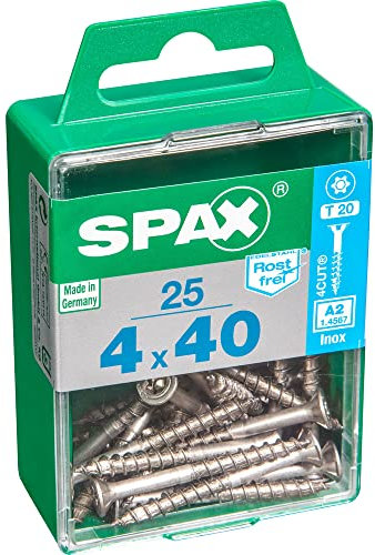 SPAX 91727 Caja 25 uds. Tornillo Madera Cab. Plana INOX A2 4,0x40mm, Multicolor