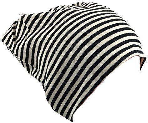 Baby Kinder Jersey Slouch Beanie Long Mütze mit Streifen Unisex Baumwolle KB21-12 Schwarz/Weiß