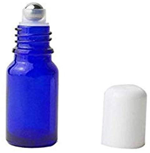 3PCS Empty Blue Glass Roll-on Bottles with Stainless Steel Roller Balls and White Cap for Essential Oil Perfumes Lip Balms Attar Container (30ml/ 1oz)