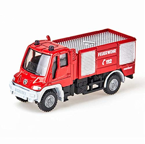 SIKU 1068, Feuerwehr Unimog, 1:87, Metall/Kunststoff, Rot, Bereifung aus Gummi, Spielzeugfahrzeug für Kinder