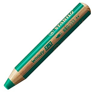 STABILO - Buntstift, Wasserfarbe & Wachsmalkreide - woody 3 in 1 - Einzelstift - dunkelgrün