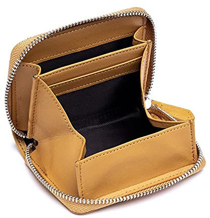 AprinCtempsD RFID Blocage Portefeuille Petit Femme en Cuir Véritable Porte-Monnaie Mini Homme Porte-Carte Fille avec Zipper (Jaune)