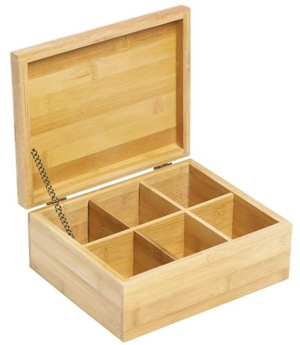 Megaprom XL 6 FÄCHER Bambus TEEBOX TEEDOSE TEEKISTE TEEKASTEN TEEBEUTEL AUFBEWAHRUNG