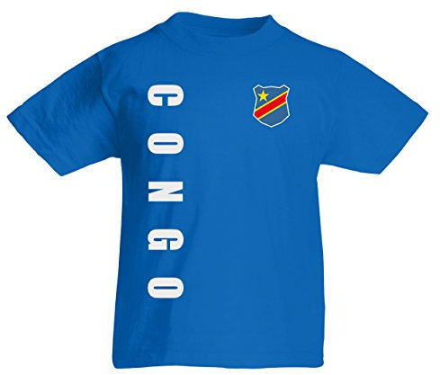 DR Kongo Congo Zaire WM-2022 Kinder T-Shirt Wunschname Nummer Royalblau 140