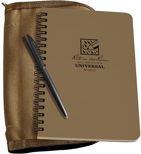Rite in the Rain Weatherproof Side Spiral Kit: Tan CORDURA® Fabric Cover, 4.625 x 7 Tan Notebook, and Weatherproof Pen (No. 973T-KIT)