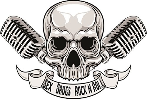 Musik Skull Aufkleber Sticker Sex Drugs Rock n Roll Bands Skull Mikrofon Schädel Totenkopf