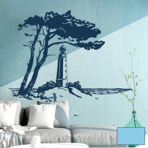 ilka parey wandtattoo-welt® Wandtattoo Wandbild Wandaufkleber Wandsticker Aufkleber Sticker Ostsee Hiddensee mit Leuchtturm M1929 ausgewählte Farbe: *lichtblau* ausgewählte Größe: *L - 100cm breit x 74cm hoch*