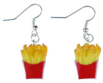 Miniblings Pommes Ohrringe Hänger Pommes Frites in Tüte 3D Details gelb rot - Handmade Modeschmuck I Ohrhänger Ohrschmuck versilbert
