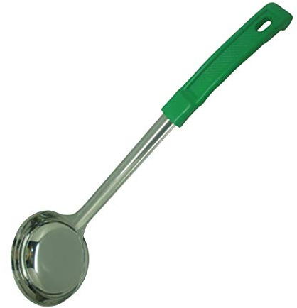 Vogue DP016 Stainless Steel Solid Spoodle, 118 mL Capacity, Green | Unperforated bowl prevents drips during fast-paced service while exact serving sizes minimize commercial food waste.