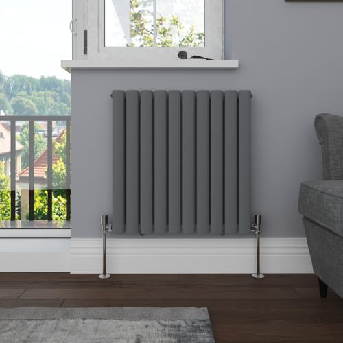 NRG 600x590mm Oval Column Radiator Central Heating Double Panel Anthracite | High Heat Output, Radiator Wall Mounted, Oval Tube Design, Modern Radiator, for Living Room, Kitchen, Home, Bedroom