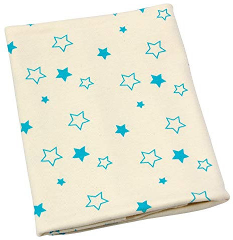 ByBoom - BIO Babydecke, Kuscheldecke, Erstlingsdecke, Sommerdecke aus 100% Bio Baumwolle mit Motiv, 70x100 cm; MADE IN EU, Farbe:Natur - Sterne Aqua