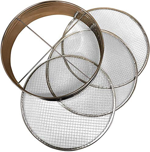 4pc Soil Sieve Set, 12 diameter - Stainless Steel Frame Three Interchangeable Sieves With Varying Mesh Sizes Grade - Mix Soil Filter Large Debris Replacement Screens Available Great for Bonsai
