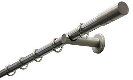 Gardinia 5830 Gardinenstangen Set 1-Lauf Zylinder Ø 20 mm Edelstahl-Optik 120 cm, Metall