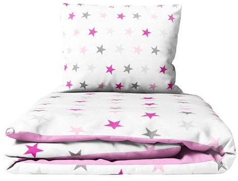 2 Piece Baby Children Quilt Duvet & Pillow Set 120x90 cm to fit Toddler Cot Bed (Pink Stars)