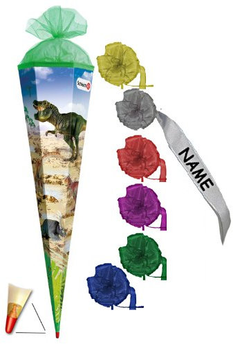 Schultüte - Schleich Dino 22 cm - incl. individueller Schleife mit Tüllabschluß - Zuckertüte Roth Dinosaurier Dinos Urzeit Saurier T-Rex Tyrannosaurus